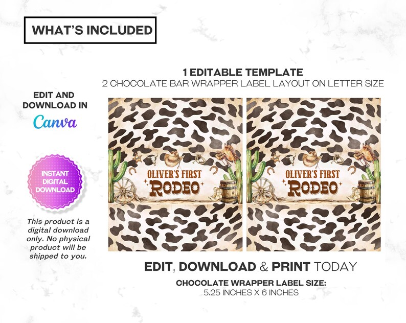 Editable My First Rodeo Chocolate Wrapper Label, Rodeo Chocolate Label ...