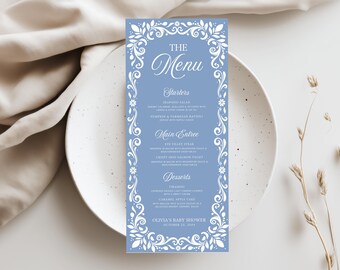Cielito Lindo Baby Shower Menu Template, Talavera Menu Printable Card, Mexican Baby Shower, Editable Canva Template