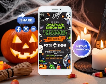 Editable Digital Halloween Party Invitation, Mobile Halloween Invite, Halloween Electronic Invite, Halloween Digital Invite, Canva Template