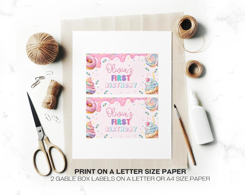 Editable Sweet One Gable Box Labels, Donut Candy Gable Box Label, Sweet ...