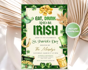Editable St. Patrick's Day Invitation, Eat Drink and Be Irish Invitation, St. Patrick's Day Invite, Shamrock Invitation, Irish Invite, SPD1