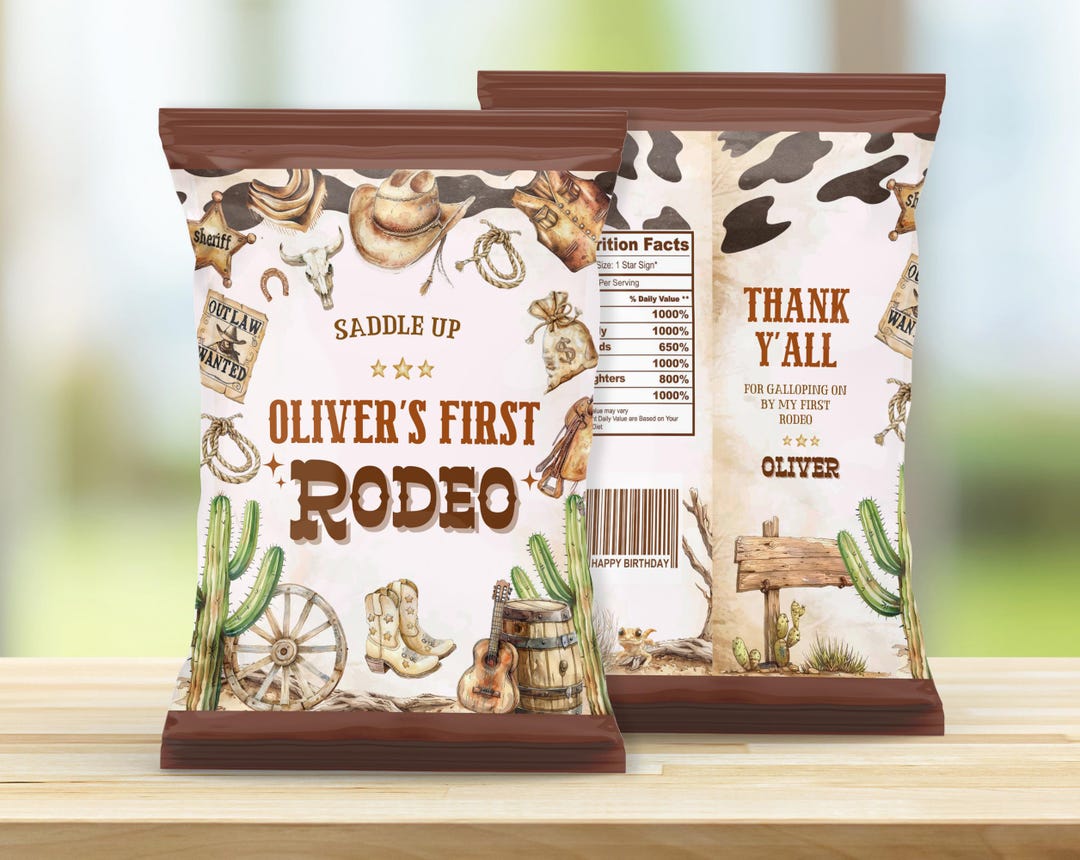 Editable 1st Rodeo Chip Bag Label, Rodeo Chip Bag Wrapper, Rodeo Crisp ...