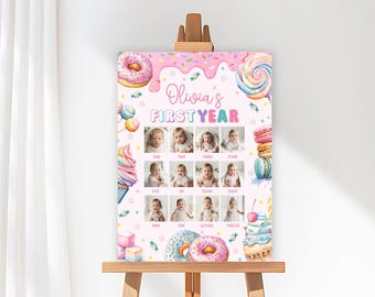 Editable Sweet One First Birthday Photo Milestone Board, Sweet One 1st Birthday Photo Collage Sign, Sweet One Milestone Poster Sign, Canva