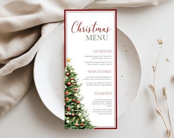 Modèle de menu de Noël, carte de menu de Noël modifiable, carte de menu de dîner des fêtes, carte de menu de Noël imprimable, carte de dîner de Noël, toile