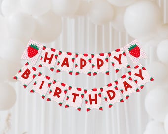 Editable Berry Birthday Banner, Berry Happy Birthday Banner, Strawberry Birthday Banner, Berry Birthday Party Decor, Strawberry Party Decor