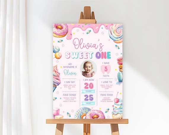 Editable Sweet One Birthday Milestone Sign, Sweet One Milestone Birthday Poster,  Sweet One Milestone Board, Donut Candy Milestone Sign