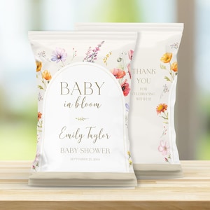 Editable Baby in Bloom Baby Shower Chip Bag Label, Wildflower Floral Chip Bag Label, Baby in Bloom Party Favor, Wildflower Party Favors
