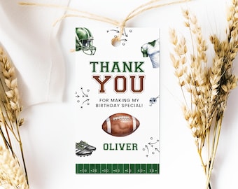 Football Thank You Tag, First Year Down Party Favor, Editable Canva Template, American Football Theme