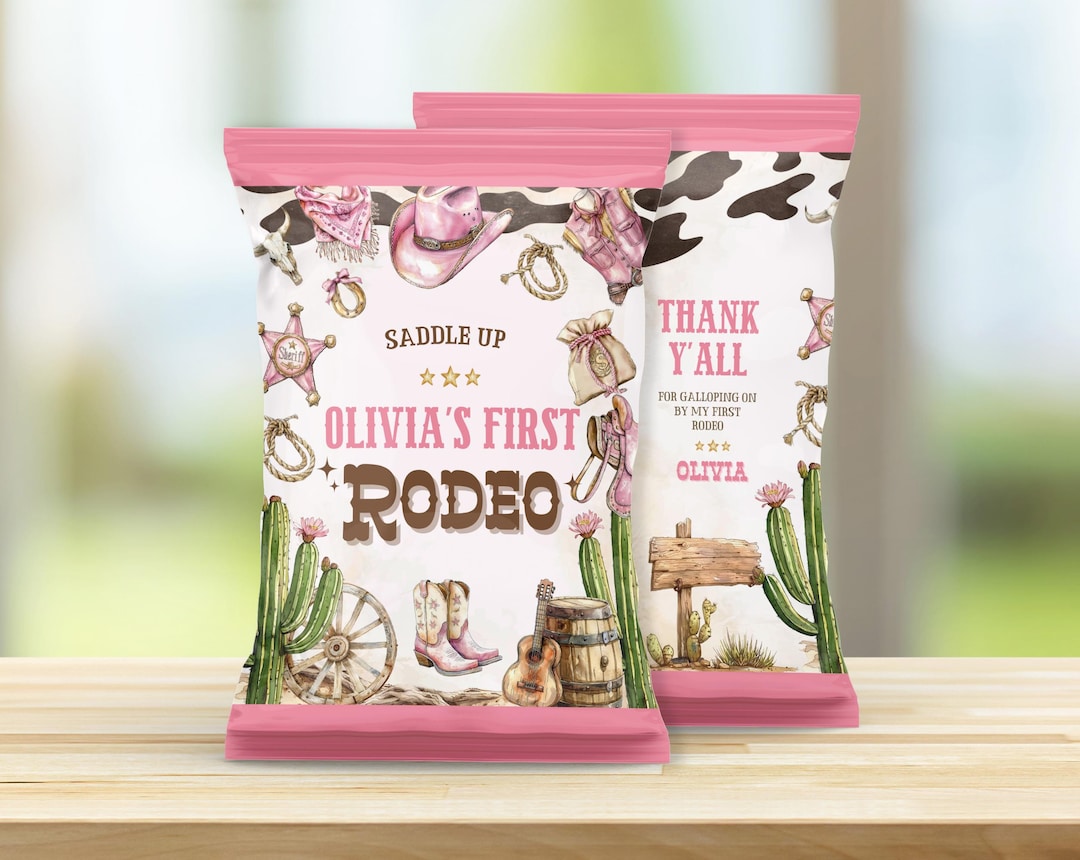 Editable Pink Rodeo Chip Bag Label, Rodeo Chip Bag Wrapper, Pink ...