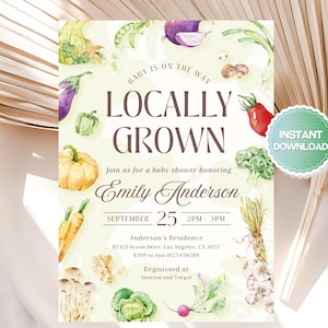 Editable Locally Grown Baby Shower Invitation, Farmers Market Baby Shower Invite, Country Baby Shower invitation, Gender Neutral Invite