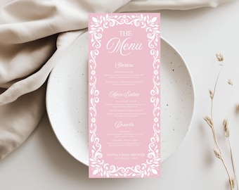 Pink Cielito Lindo Baby Shower Menu Template, Talavera Menu Printable Card, Mexican Baby Shower, Editable Canva Template