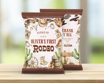 1ère étiquette de sac de croustilles Rodeo, emballage de sac de croustilles Rodeo, étiquette Rodeo Crisp, étiquette de sac de croustilles Western Cowboy, sac de cadeaux de rodéo, toile