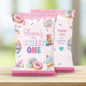 Editable Sweet One Chip Bag Label, Sweet One Party Chip Bag Wrapper,  Sweet One Crisp Label, Sweet One Crisp Party Favors Treat Bag, Canva