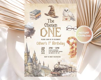 Invitación de cumpleaños editable de El Elegido, fiesta de cumpleaños de El Elegido, invitación de cumpleaños de mago, invitación mágica para el primer cumpleaños, Canva