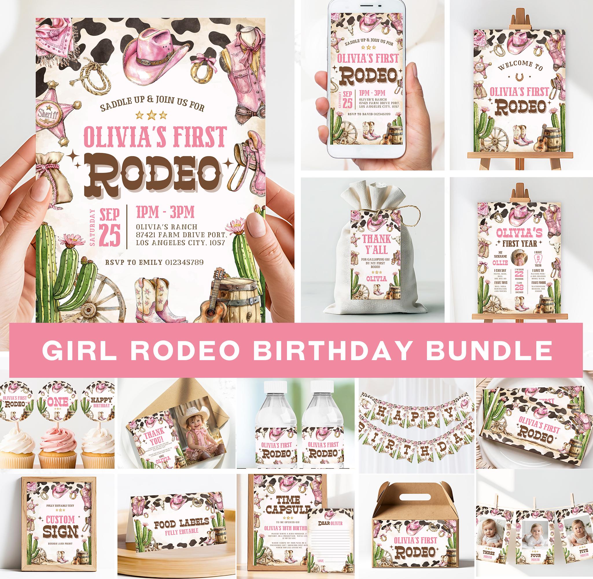 Editable First Rodeo Birthday Bundle, Girl Rodeo 1st Birthday Bundle ...