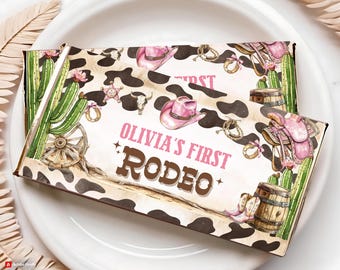 My First Rodeo Chocolate Wrapper Label, Girl Rodeo Chocolate Label, Rodeo Party Favor, Western Party Favor, Rodeo Candy Wrapper, Canva