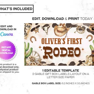 Editable First Rodeo Birthday Gable Box Labels, Cowboy Gable Box Label ...
