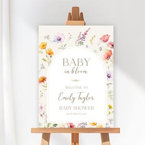 Baby in Bloom Willkommensschild, Baby in Bloom-Babyparty-Willkommensschild, Wildblumen-Willkommensschild, Boho-Babyparty-Willkommensschild, Canva