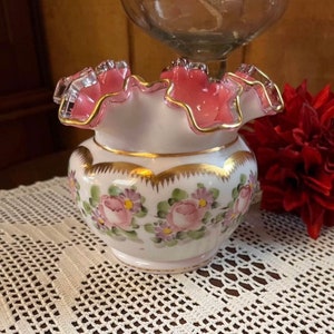 フェントン　ピーチクレスト　ローズボウル　アンティーク花瓶　フリル花瓶 フェントン ピーチクレスト ローズボウル アンティーク花瓶