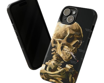 Van Gogh Phone Case Skeleton with Burning Cigarette iPhone 15 Case 14 13 12 11 X Pro Max, Skull Google Pixel 7 6 5G, Samsung S23 S22 S21 Art