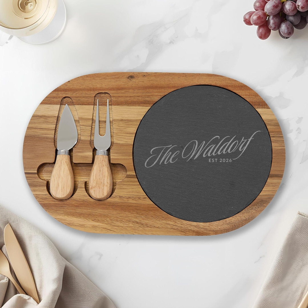 Engraved Acacia Wood Charcuterie Board - Personalized Slate Serving ...