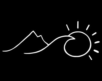 Mountain Wave Sun Sticker – Aesthetic Nature Vinyl Decal for Car, Laptop, Water Bottle, Window – Outdoor Adventure Vibes