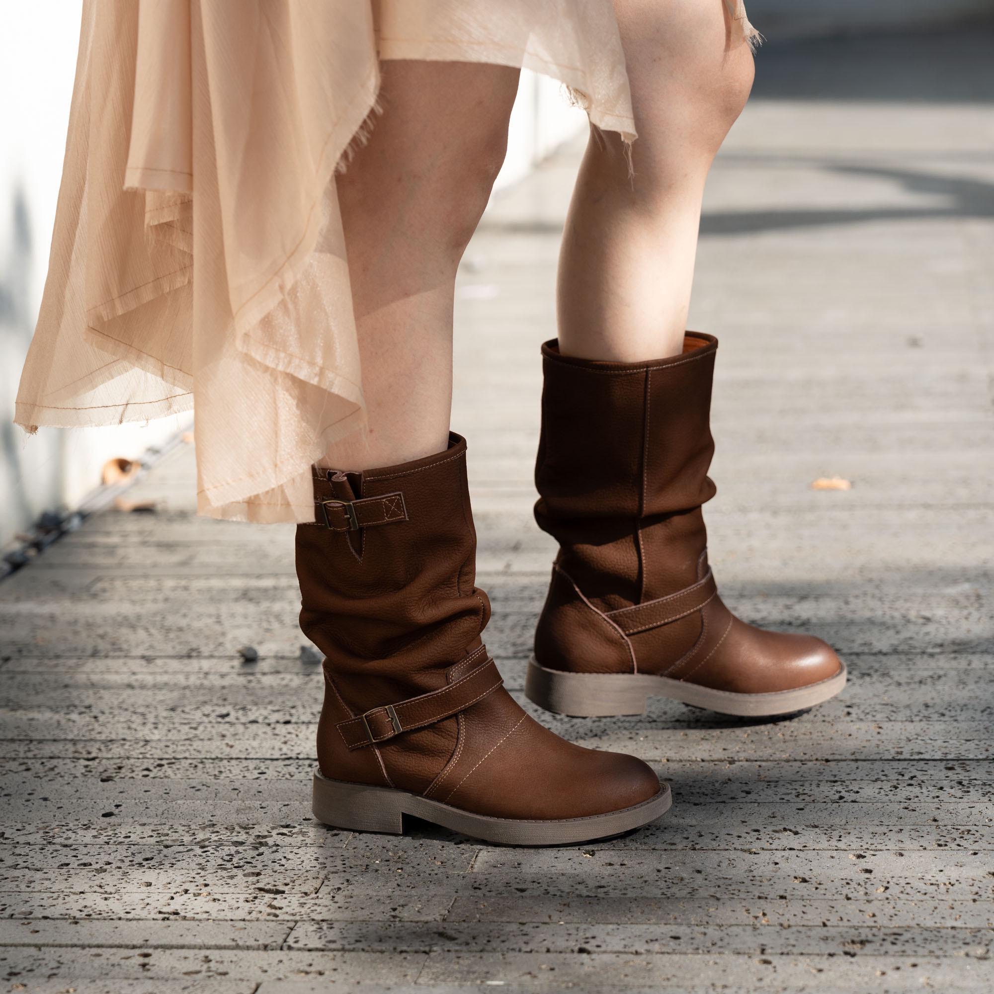 Brown mid calf boots womens online