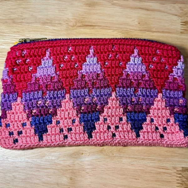 Zippered Pouch - Purple Ombre Argyle - Mosaic Crochet