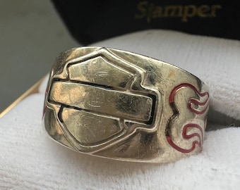 Rare vintage 10K white gold Harley Davidson ring