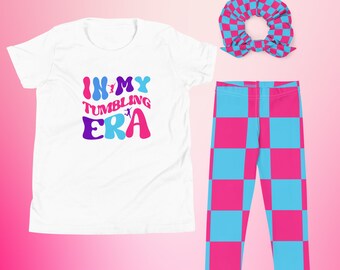 Chemise de gymnastique pour fille leggings à carreaux à mon époque Tumbling tshirt cadeau de gymnaste chouchou enfant t-shirt de l'équipe de gymnastique anniversaire amateur de gymnaste