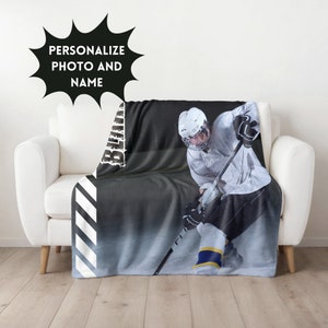 Personalized Hockey Player Blanket For Dad Custom Hockey Team Gift For Boy Sports Coach Gift For Hockey Lover Photo On Throw Sofa Room Decor