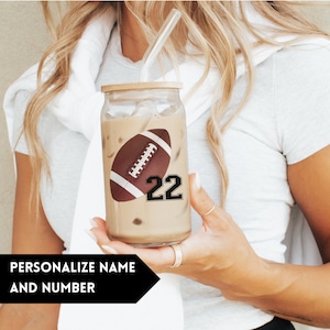 Custom Football Water Bottle For Team Personalized Sport Glass Tumbler 16oz Gift For Football Player Football Lover Birthday Gift For Coach