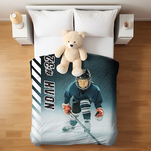 Custom Hockey Blanket For Boy Personalized Hockey Player Team Gift Sports Coach Gift For Hockey Lover Throw For Kid Hockey Bedroom Decor