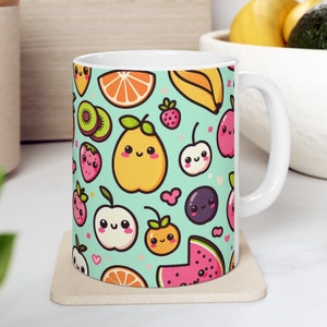 Cute Fruit Pattern Mug Best Gift for Moms Birthday or Mothers Day Colorful Coffee Cup Delight Adorable Fruit Pattern Mug Ceramic Mug 11oz