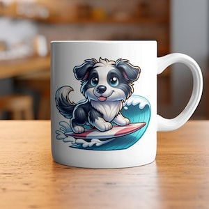 Cute Border Collie Surfing Mug Best Gift for Dog Loving Moms Perfect Mothers Day Gift Ideal for Birthdays Unique Coffee Cup Ceramic Mug 11oz