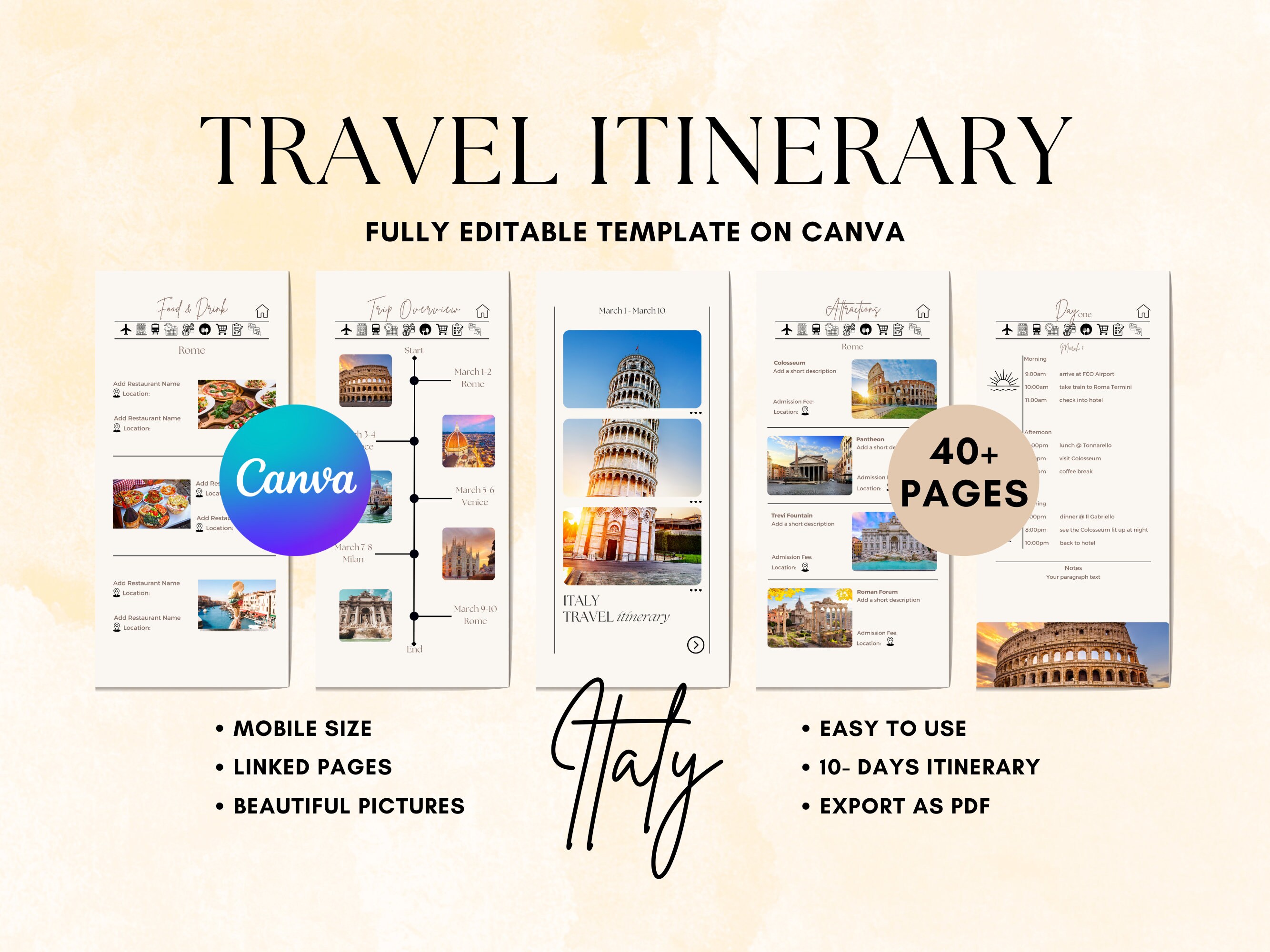 Italy Travel Planner Travel Itinerary Template Printable Travel Guide ...