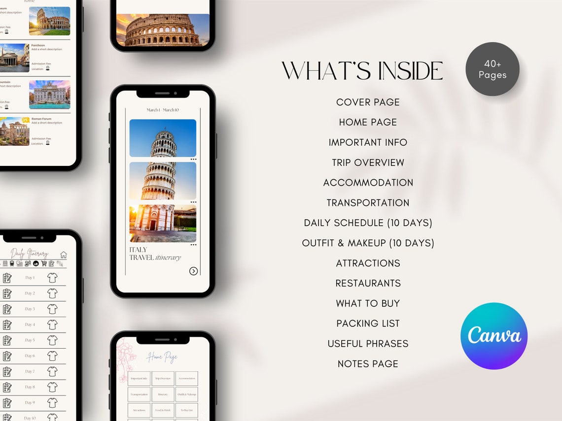 Italy Travel Planner Travel Itinerary Template Printable Travel Guide Digital Template Download ...