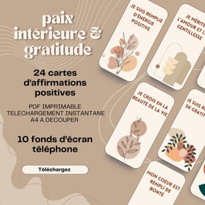 24 cartes affirmations positives PDF Imprimables | Paix intérieure et gratitude | Produits digital | Fonds d'écran téléphone