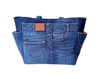 Denim draagtas, up-cycled denim, handgemaakte draagtas, schoudertas Denim Gerecyclede jeanstas Denim handtas Denim portemonnee Jeans tas portemonnee