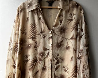 90's Vintage Sioni Silk Island Floral Button Up Blouse - 2X