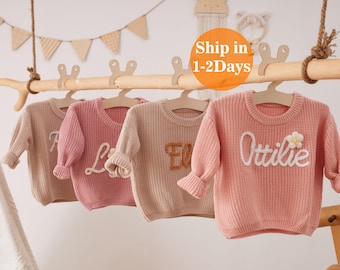 Suéteres bordados a mano, suéteres personalizados para bebés, suéteres de punto, jerséis para bebés, regalos para hijas, regalos para bebés, regalos para niños y niñas