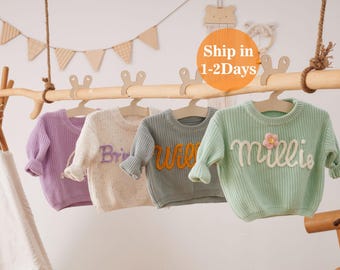 Personalized Baby Name Sweater- Toddler -Hand Embroidered Knit Sweater - Newborn Name Sweater - Custom Knit Sweater- Knit Baby Jumper