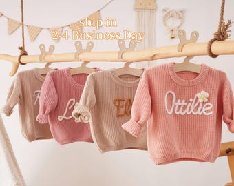 Personalized Hand embroidered Name Baby Sweater,Custome Baby Name Sweater,Pink Baby Girls Sweater With Name,Birthday Gift For Baby Girls Boy