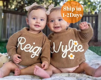 Suéteres bordados a mano, suéteres personalizados para bebés, suéteres de punto, jerséis para bebés, regalos para hijas, regalos para bebés, regalos para niños y niñas