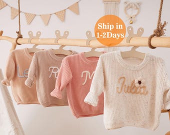 Suéter de bebé personalizado con nombre bordado a mano, suéter con nombre de bebé personalizado, suéter rosa para niñas con nombre, regalo de cumpleaños para niñas y niños.