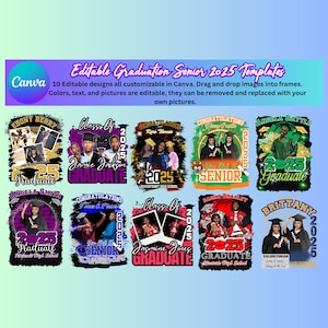 2025 Senior Class T- Shirt Graduation Designs, 2025 Senior Editable Canva Templates, 2025 Editable Canva Designs PNG, Templates, PDF