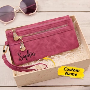 Custom Womens Wallet Personal Name Gift Unique Monogrammed Envelope Wallet Personalized Clutch for Her
