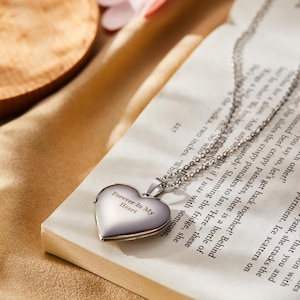 Engraved Photo Heart Locket Necklace for Her - Sentimental Picture Locket - Personalized Gift - Memorial Keepsake