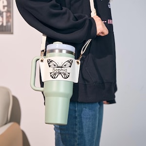Custom Tumbler Purse with Name for Her Travel Carrier for 40oz Cup with Handle Stylish Drink Carrier Cup Wrap