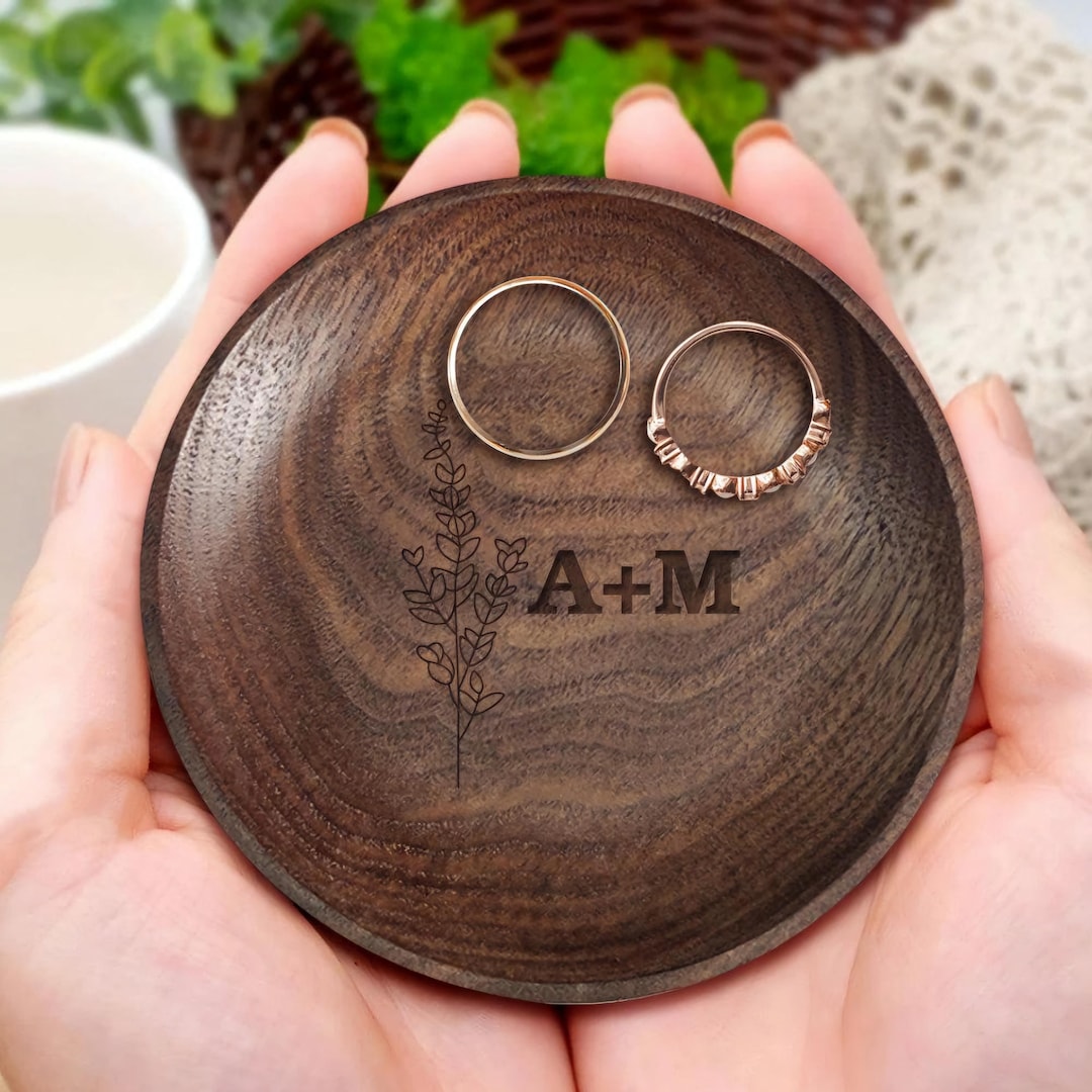 Personal Wood Ring Dish Wedding Ring Holder Engaged Couple Gift Custom ...